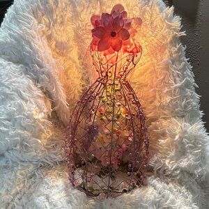 Glitter Pink Wire Dress Form with Floral Accents Nightlight